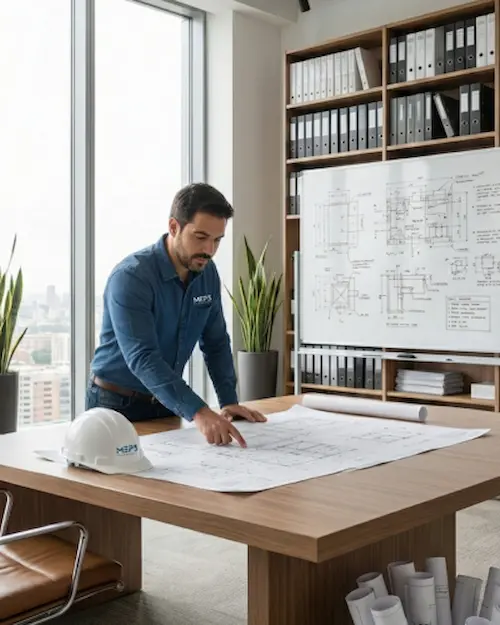 Foto de um especialista de projetos de instalações prediais